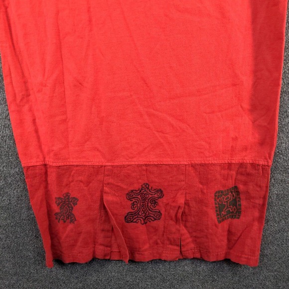 BC Sports Blue Cactus Women's Maxi Skirt Red Large Slit Vintage USA Linen - Picture 4 of 12
